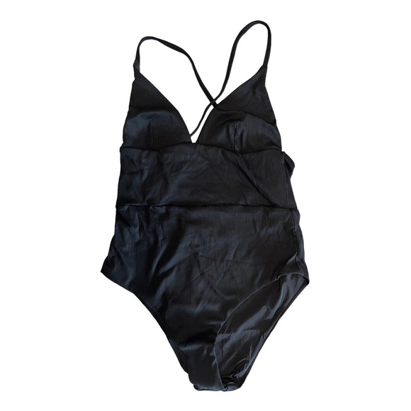 ONIA VALENTINA Black Solid Rib Swimsuit One Piece V-Neck Strappy Small NWT - Picture 8 of 11